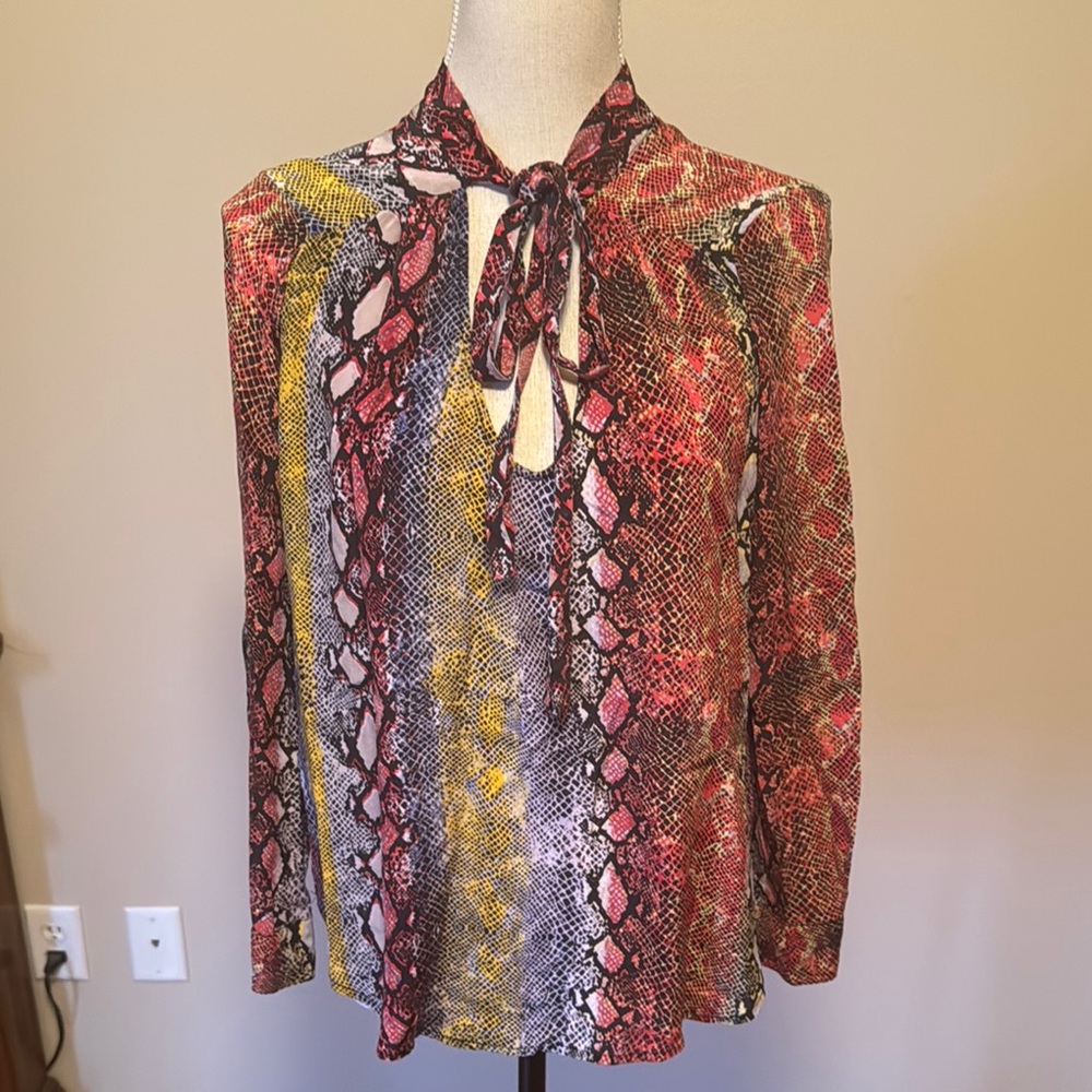 Ella Moss Red and Purple Long Sleeve Tie Front Blouse